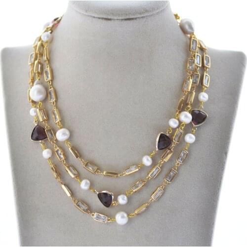 Z11010 50" 17mm White Round Drip Edison Keshi Reborn Pearl Chain Necklace CZ