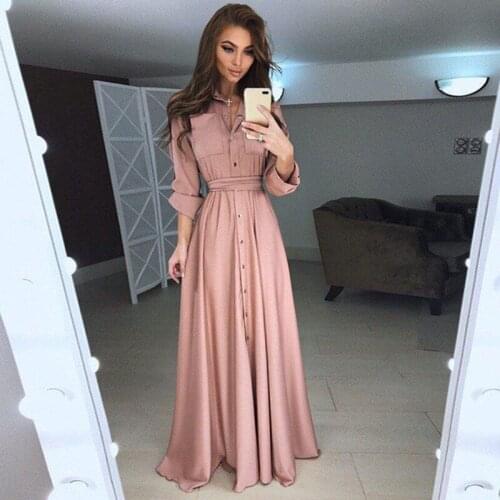 New Button Down Casual Slim Maxi Dress Long Sleeve Lapel Elegant Long White Dress Women Robe Femme Ropa Mujer Vestidos De Fiesta