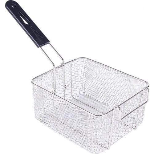 Stainless Steel Rectangle Frying Basket Long Handle Mesh Strainer Rinse Strain Colander Sieve Mesh Strainer Kitchen Tool
