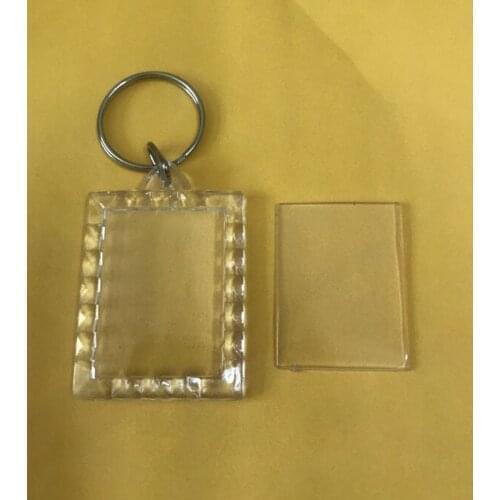 1pc Min Rectangular lace Blank Acrylic Keychains Insert Photo plastic Keyrings DIY Split Ring Keychains accessories