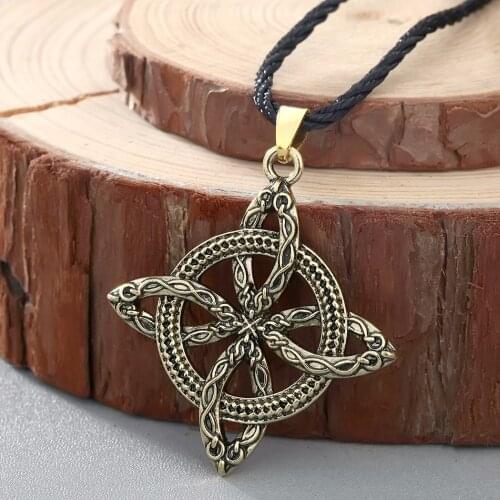 QIMING Antique Viking Planet Necklace Men Women Overcoming Grass Slavic Amulet Fern Flower Protect Against Illnesses Necklaces