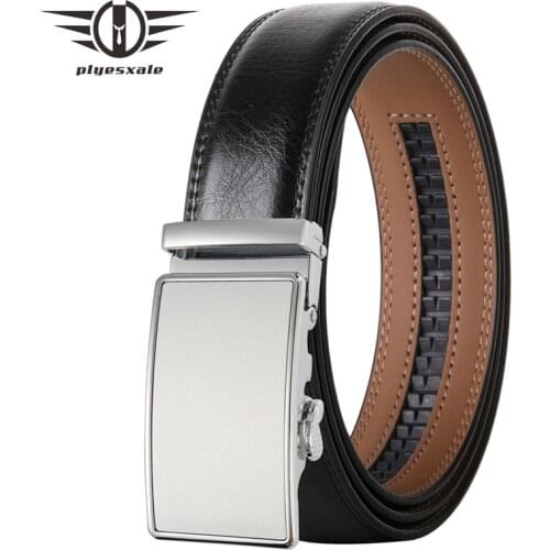 Genuine Leather Belts For Men High Quality Cinture Homme Metal Auto Buckle Blue Gray Business Waist Strap Male Ratchet Belt B431