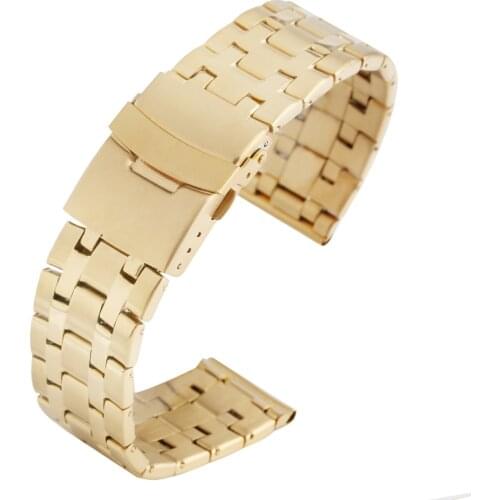 22MM Noble Gold Watch Band Steel Watches Strap Delicate Folding Clasp with Safety Wristwatch Band Bracelet pasek do zegarka