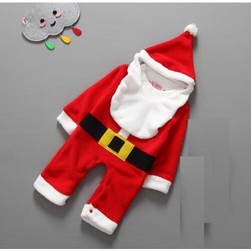 Christmas Baby Gift Clothes Romper Hat Bib Sets Cute Santa Bebe One-Piece Clothes Fleece Cap Fashion Boys Outfits Free Ship