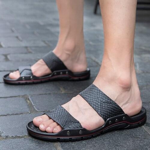 Summer Sandals Men Leather Classic Roman lightweight Slipper Outdoor Beach Rubber Shoes Flip Flop Water Sandal Plus size 38-48