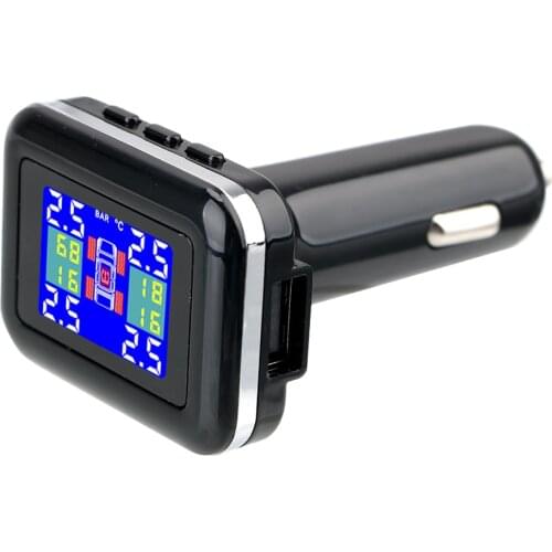 LEEPEE TPMS Car Tire Pressure Alarm Monitor System Cigarette Lighter Plug 4 External Sensors LCD Screen Display
