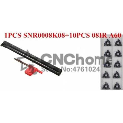 SNR0008K08 CNC Internal thread Turning tool 1pcs + 08IR A60 10pcs 11pcs/set CNC Internal thread Carbide insert