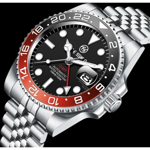 TESEN DESIGN Top Brand Sapphire Glass Mechanical Watch reloj hombre Luxury Men Automatic Wristwatch Stainless Steel GMT Watch