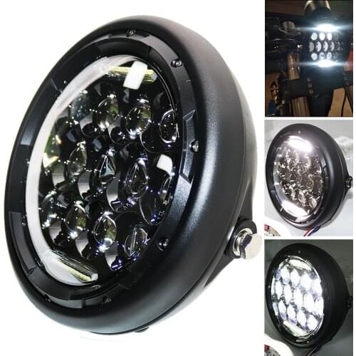7.5 Inch Motorcycle LED Headlight Universal Motor 7inch Round Head Lamp Black Headlamp for Harley Cafe Racer Bobber Honda