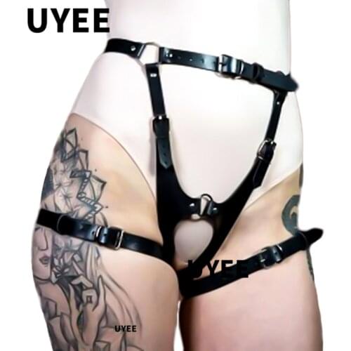 UYEE Sexy Thigh Leather Harness Belts For Women Harajuku Lingerie Buttocks Gold Chain Suspenders Pole Dance Club Sexy Leg Garter