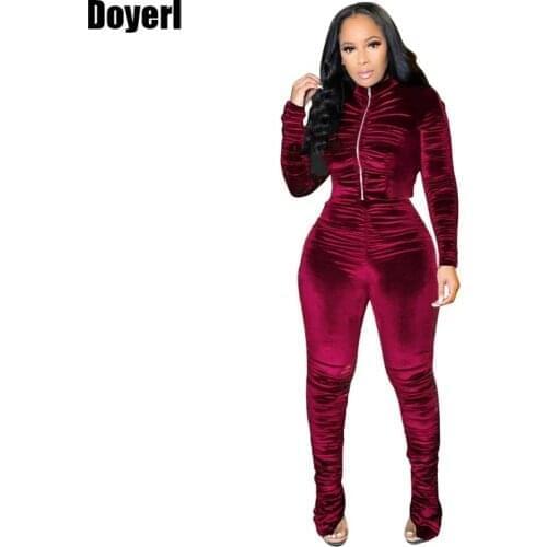 Velour Tracksuit 2 Piece Set Women Crop Top and Stacked Pants Sweat Suits Women Matching Sets Velvet Ruched Two Piece Women Sets