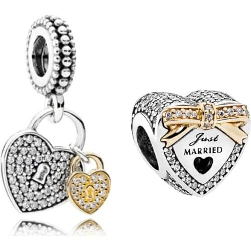 Pave Heart Padlocks Dangle Charms Beads Fit Brand Bracelets & Necklaces DIY Making Women Jewelry Free Shipping