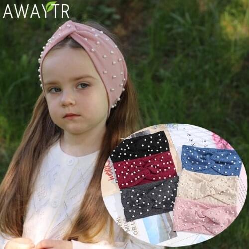 AWAYTR Womens Headbands Pearls Head Bands Knitted Turban Bandana Autumn Winter Elastic Hairband Warm Hair Accessories Headdress