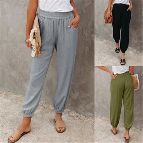 Women Baggy Gray Sports Pants Spring Summer Pencil Joggers Plus Size Elastic High Waist Pocket Pants Streetwear Casual Trousers
