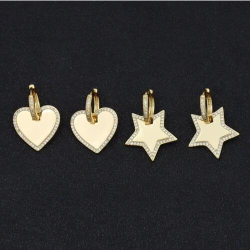 Korean Elegant Cute Crystal Zircon Heart Drop Earrings For Women Boucle D'oreille Jewelry Gold Star Earrings colgante estrella