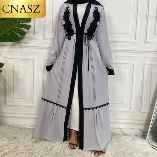 2021 Simple Elegant Turkey Black Embroidered Abaya Kaftan Muslim Dresses Women Long Kimono Dress Robe Dubai Middle East Fashion