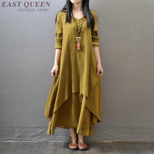 Chinese style traditional long loose maxi female robe solid one-piece plus size new casual robes AA3319