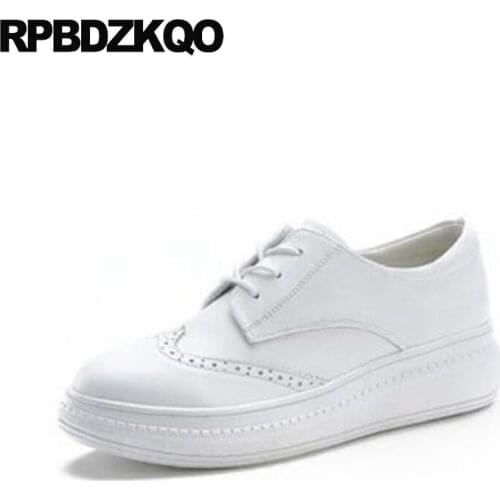 Winter Patent Leather White Large Size 9 Thick Sole Brogue Oxfords Creepers Platform Shoes Women 35 Fur Muffin Elevator Wedge
