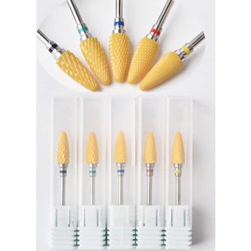 1Pcs 3/32'' Yellow Ceramic Nail Drill Bit Rotate Burr Milling Cutter Bits Manicure Cutter Pedicure Tools Acrylic Remove Gel Tips