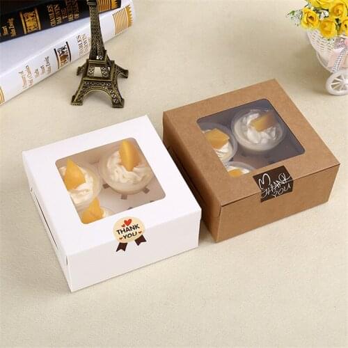 100pcs/16x16x7.5cm Cavity Clear Window Creative Kraft Brown & White Cupcake Boxes Muffin Packaging Box