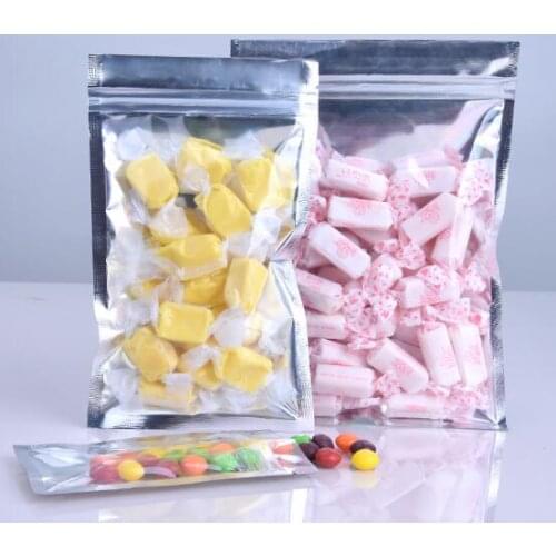 100 pcs Transparent & Metallized Foil zip lock bags Plastic Zipper Pouch Smell Proof Food Storage Bags Width From 7cm to 18cm
