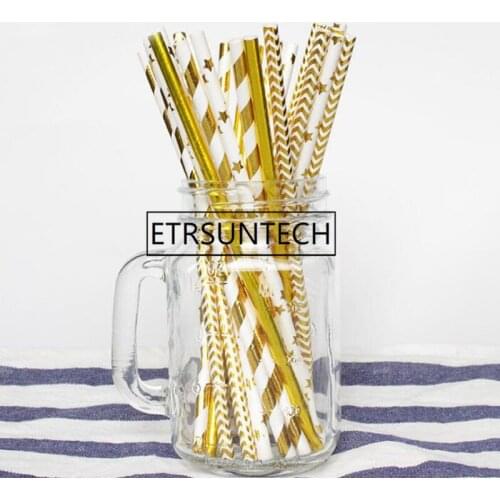 10000pcs Paper Straws Gold Metallic Foil Paper Straws Wedding Birthday Party Decoration Dot Striped Chevron