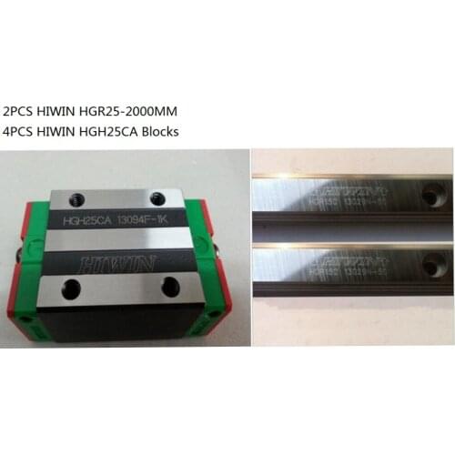 2pcs 100% Original Hiwin linear rail HGR25-2000mm + 4pcs HGH25CA narrow blocks