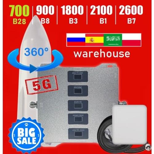 2021 BAND28 700 B7 2600 Universal Europe Five Band Signal Booster Cellular Amplifier Repeater 700 900 1800 2100 2600 2G 3G 4G 5G