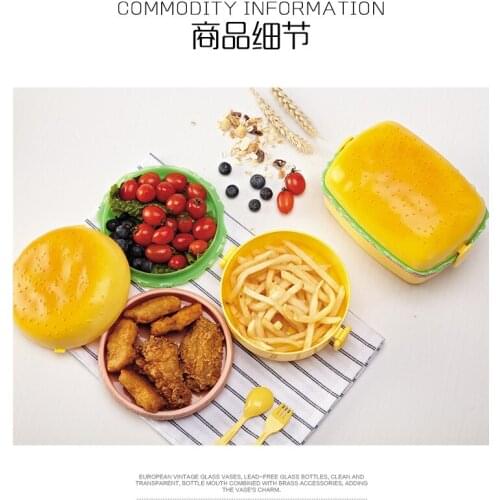 3-layer portable round hamburger design pp plastic lunch box bento box bowl dinnerware tableware for kids children baby student