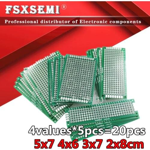 4values*5pcs=20pcs 5x7 4x6 3x7 2x8cm Double Side Prototype Diy Universal Printed Circuit PCB Board Protoboard pcb kit