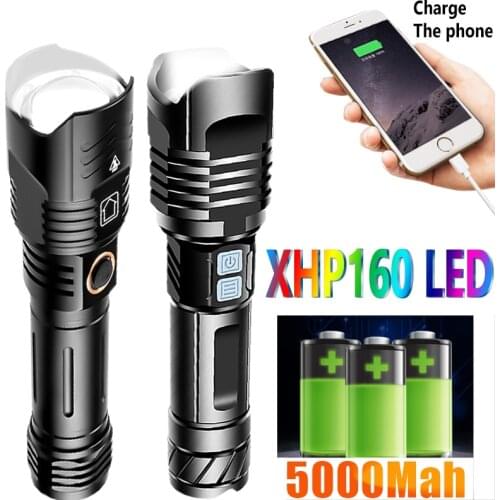5000Mah XHP160 LED Flashlight Most Powerful Work Light Use 18650 USB Rechargeable Torch XHP50 XHP100 Zoom Lantern Hunting Lamp