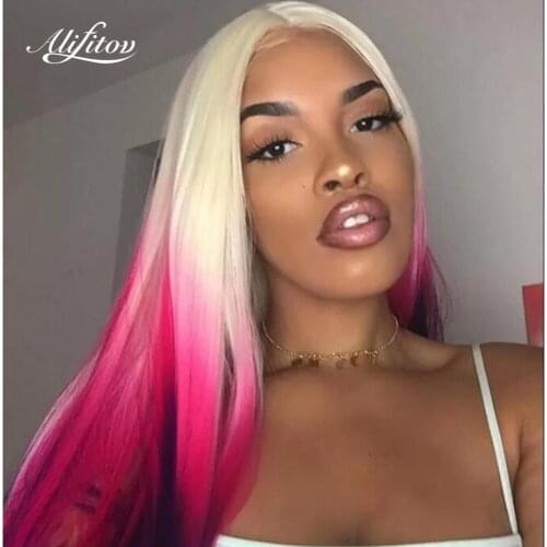 ALIFITOV Pink 613 Ombre Lace Front Wig Colored Human Hair Wigs For Women Pre-Plucked Transparent Straight Human Hair Wig