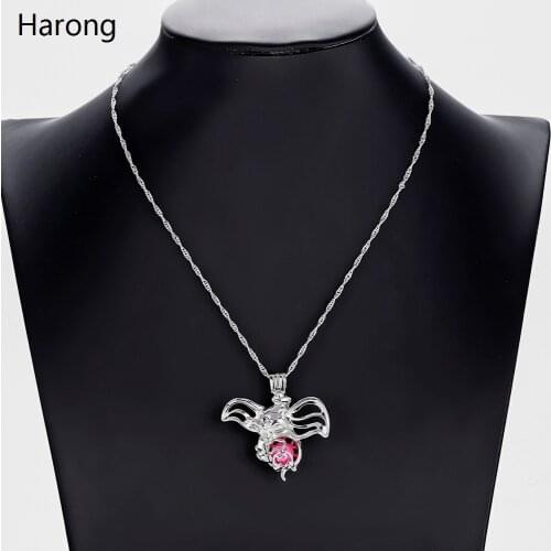 Animation Kids Dumbo Pearl Cage Pendant Necklace Fly Elephant Cartoon Animal Jewelry Stainless Steel Charm Necklaces Woman Gift