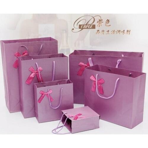 Free Design 100PCS/LOT Purple Paper Bag/Paper Gift Bag Printed LOGO Lowest Price Wholesale