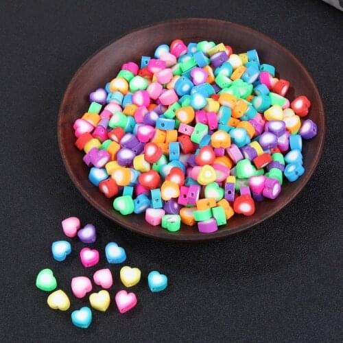 50pcs 10mm Mixcolor Heart Beads Polymer Clay Spacer Loose Beads for Jewelry Making DIY Bracelet Accessories