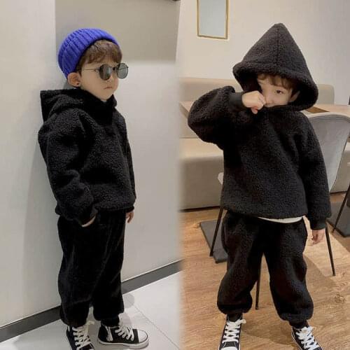Childrens suit fashion 2021 spring Korean boys' and girls' casual lamb down sweater pants two piece set baby girl clothes