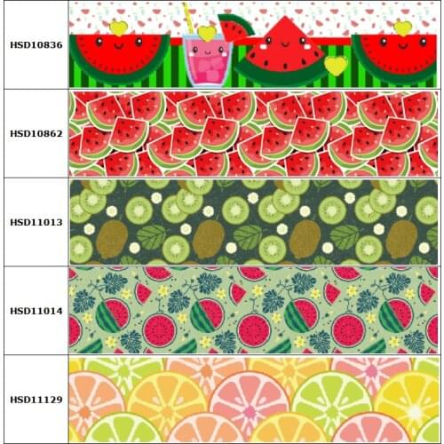 HSDCraft Summer Fruit Watermelon Kiwi Lemon Printed Grosgrain/Satin Ribbon for DIY Sewing Hairbow Accessories Decoration 75MM