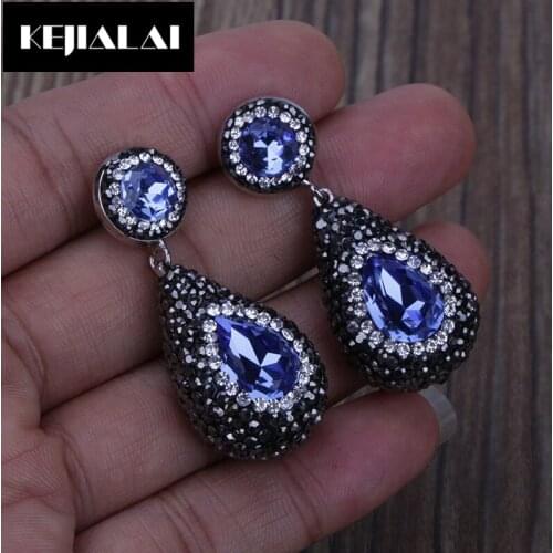 KEIJIALAI New Classic Trendy Waterdrop Tear Drop Shape Earrings for Women Vintage Style Stone Dangle Earrings Paved Rhinestone