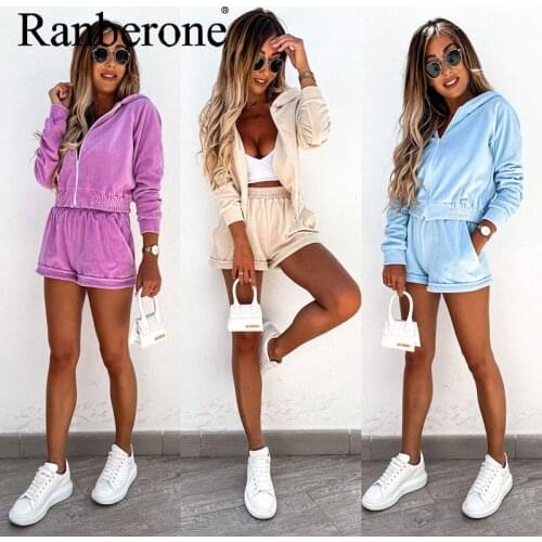 Ranberone Women 2 Piece Set Casual Sport Outfits Tracksuit Hoodies Sweatshirt+Sweatpants Jogger Shorts Casual Sportswear 2021