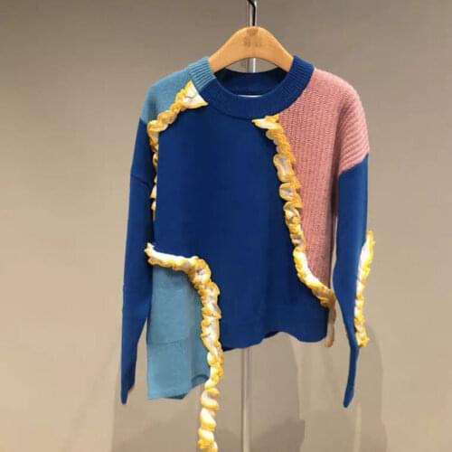 Korobov Korean Pullover Sweaters Japanese O Neck Hit Color Patchwork Sueter Mujer Autumn Winter Vintage Jumper Harajuku Sweater