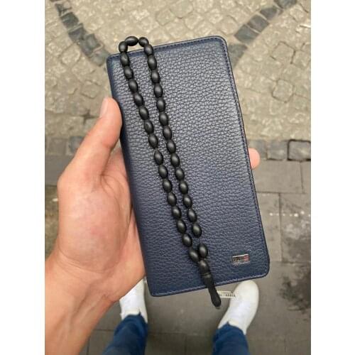 Karalı Leather Karali Leather Phone Compartment The Kartlıkl Navy Blue Genuine Leather wallet-Kuka Rosary gift