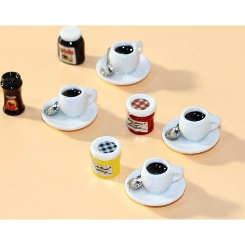 1:12 Dollhouse Mini Jam Coffee Mug Combo Suit Miniature Food Toy Model for Doll House Furniture Decoration Accessories