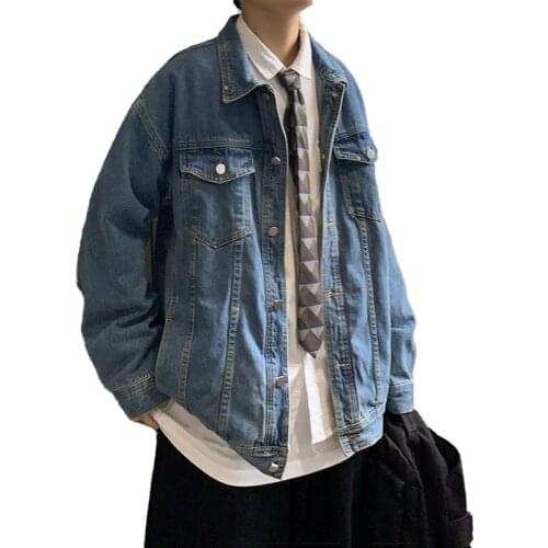 Winter New Casual Denim Jacket Bomber Coat Loose Retro Blue Clothes Men Free Shipping