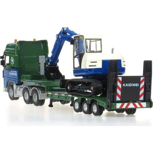 Alloy Diecast Flatbed Trailer+Excavator 1:50 Low Platform Truck Low Loader Tractor Diecast Model Vehicle Hobby Toy For Kid Gift