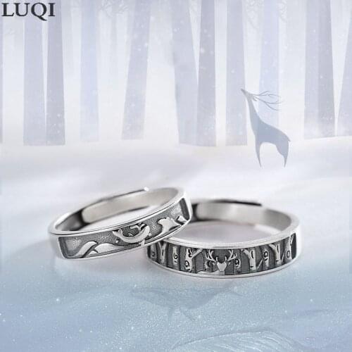 Fashion Mens and Womens S925 Vintage Thai Silver Whale Fawn Personality Couple Rings Love Anniversary Gift J190
