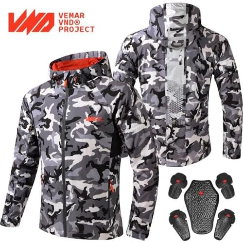 VND Motorcycle Jacket Breathable Camouflage Stretch Riding Windbreaker Motorbike Sports Fashion Hooded Jacket with CE Protectors