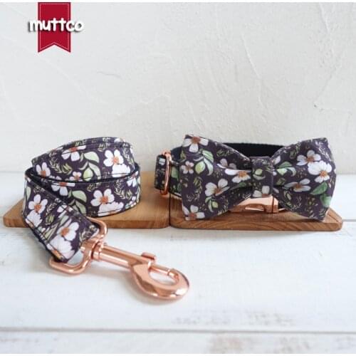 MUTTCO retailing fashion handmade soft stubborn with small flowers THE CHRYSANTHEMUM dog collars with bow tie 5 sizes UDC044M