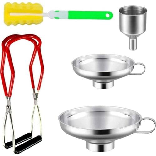 Canning Funnel and Jar Lifter Set,Canning Funnel Jar Lifter with Cleaning Brush Wide-Mouth Clip,for Wide and Regular Jar