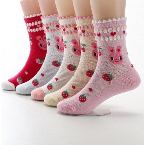 Spring Summer Girls Socks Cotton Mesh Breathable Kids Socks 3-12 Year Children Socks For Girls 5 Pairs/ lot