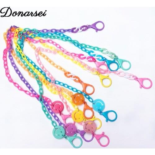 2020 New Fashion Colorful Smiley Face Mask Chains Holder For Women Anti-lost Sunglass Face Mask Lanyard Cuban Link Long Necklace